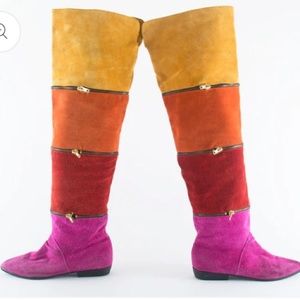 1980s Suede Rainbow Striped Over the Knee Boots | size US 7/7.5